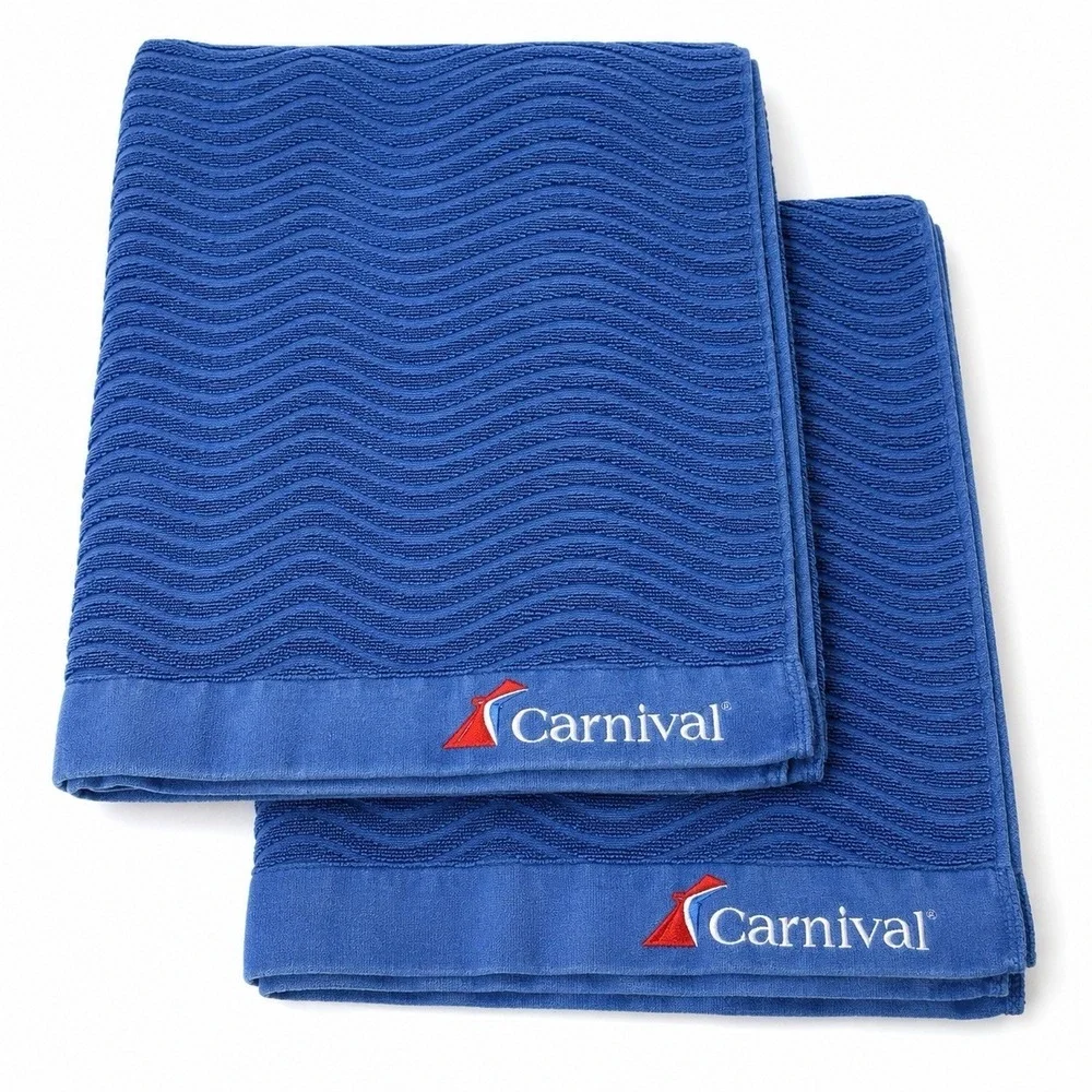 Set of 2 Carnival Cruise Line Blue Beach Towels 30x60 Embroidered Logo